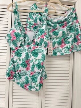 Nicole Miller Tropical 2 Piece Ruffle Tankini NWT 3X